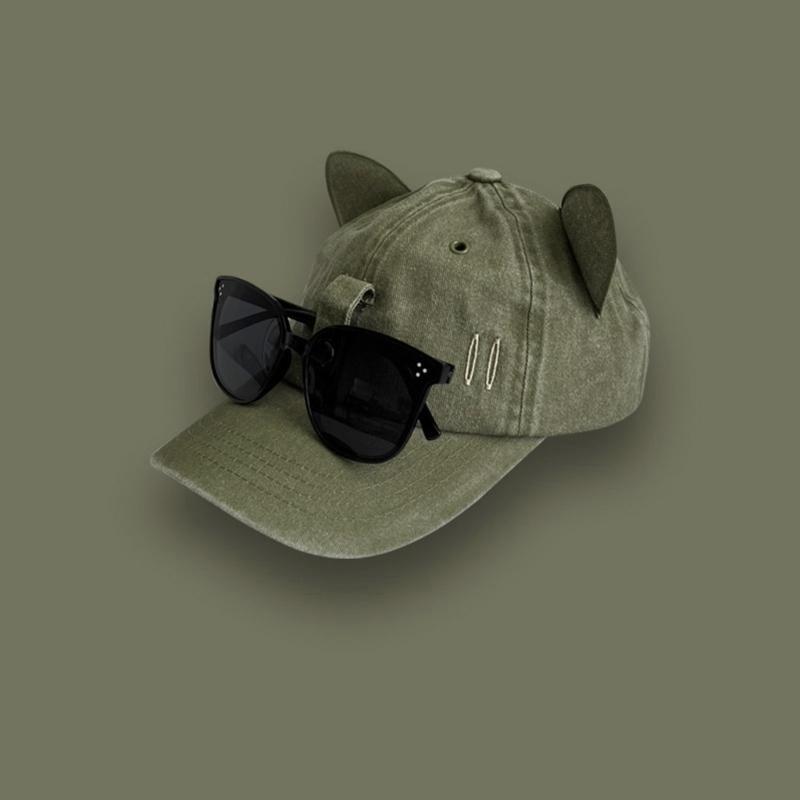 Cat Ear Baseball Cap with Sunglasses Decor Adult Adjustable Cap for Summer Outdoor Cycling Hiking Hat for Teens Men