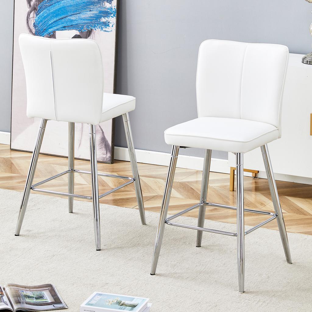 101cm High White PU Material Bar Stool Two-Piece Set: Ergonomic Backrest, Comfortable and Stylish.