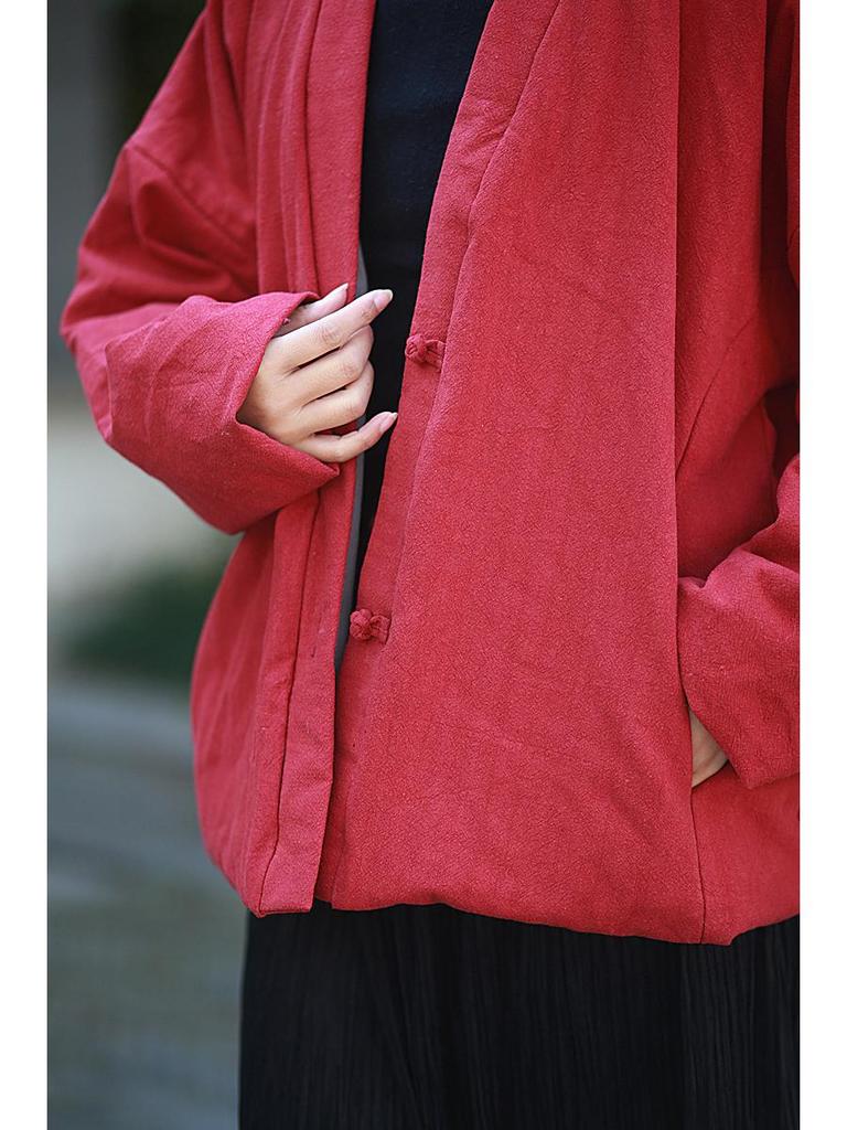 Retro Quilt Cotton Linen Jacket with Handmade Frog Buttons for Women