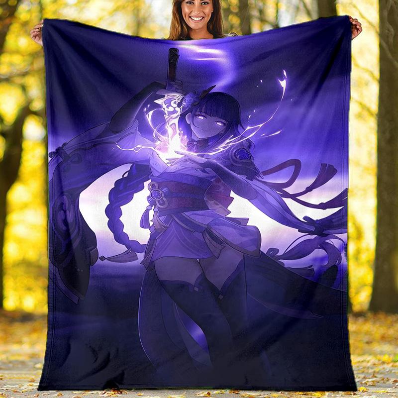 1pc Genshin Impact Beelzebul2 Theme Blanket - Digital Print, Polyester, Cozy for All Seasons, Perfect for Outdoor, Camping, and Travel