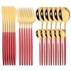24Pcs Gold Tableware Set Stainless Steel Flatware Dinnerware Spoon Knife Fork Dinner Cutlery Set Western Kitchen Silverware