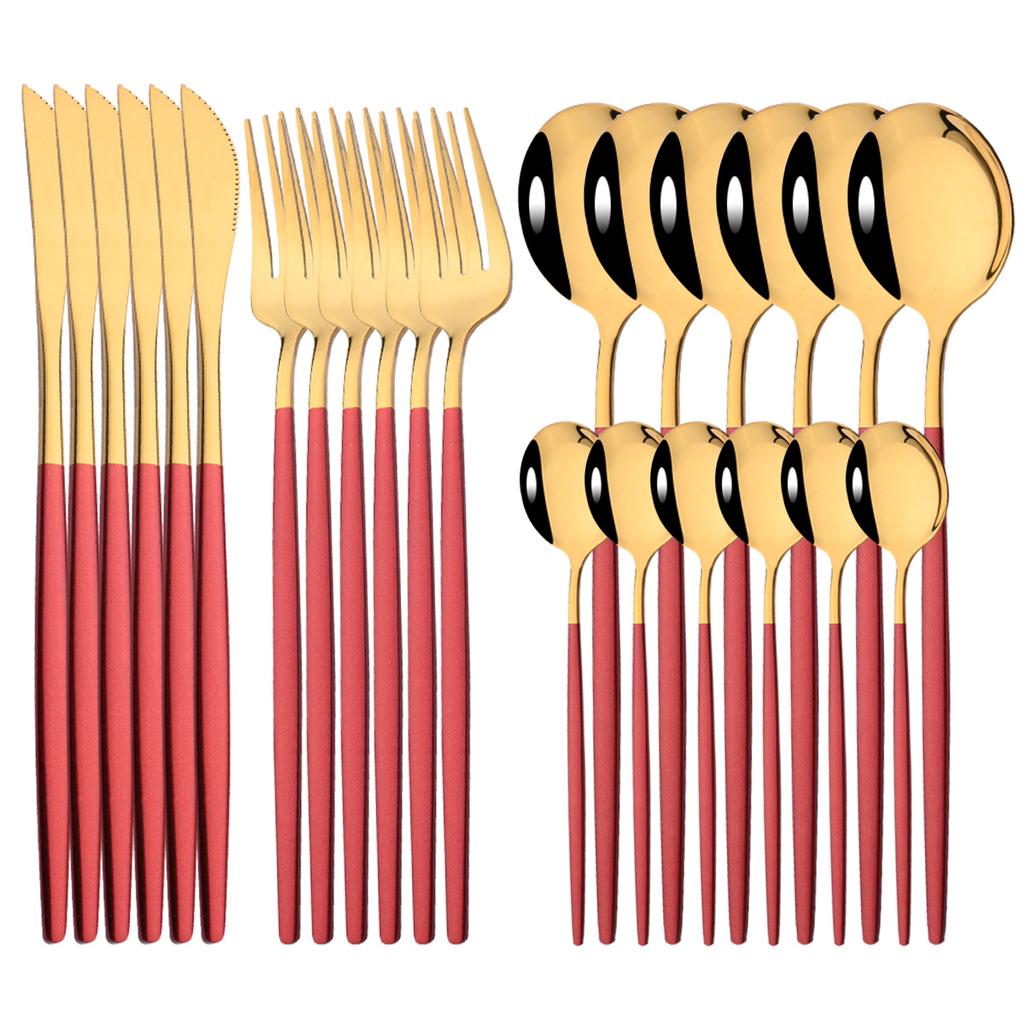 24Pcs Gold Tableware Set Stainless Steel Flatware Dinnerware Spoon Knife Fork Dinner Cutlery Set Western Kitchen Silverware