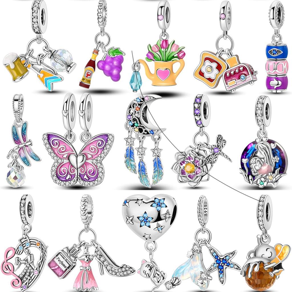 Copper Butterfly Charms Beads Summer Style Cz Heart Shape Pendants Fit Original Fashion Bracelet Diy Jewelry Gift