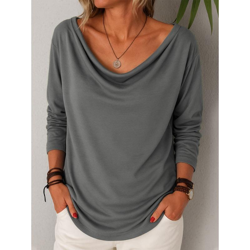 BFCCQB Women's Fashion Casual Autumn Winter Long Sleeve U-Neck Blouses & Shirts
