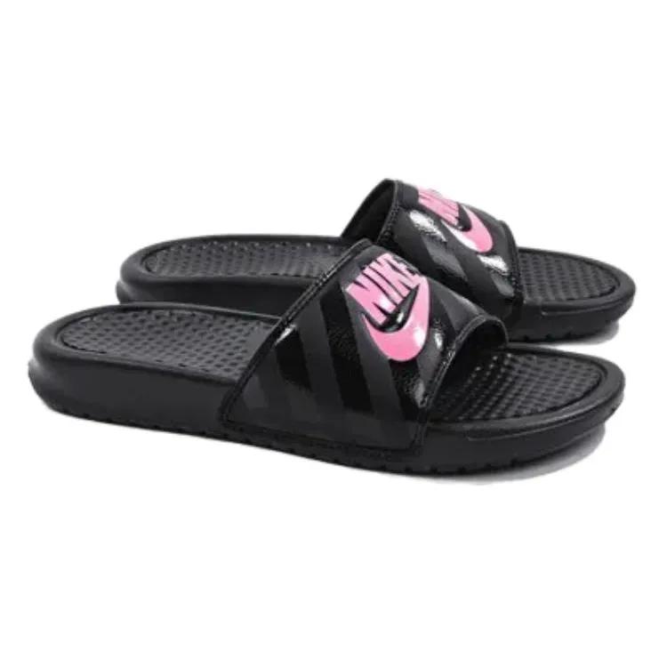 Nike Womens Benassi JDI 'Black Vivid Pink' (women's sizes) Black / Vivid Pink-Black Slide Slippers 343881 061