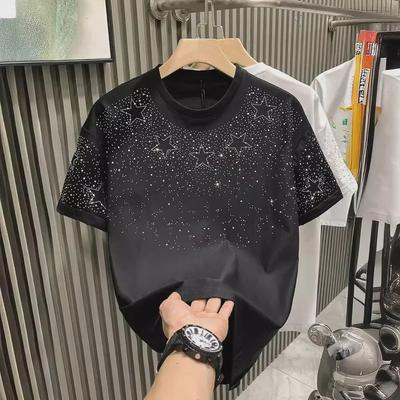 Avrupa Moda Lüks Erkek Yıldız Elmas Kısa Kollu Niş Tişört