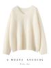 Women's Soft V-Neck Cashmere Pullover - 100% Pure, Fluffy, Seamless, Long Sleeve, Loose Fit, Ideal for Autumn and Winter