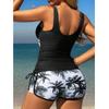 New swimsuit women's split high waist drawstring boxers conservative tankini swimsuit