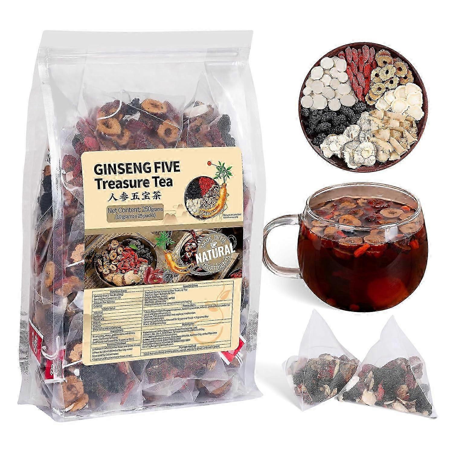 Ginseng Fünf Schätze Chinesischer Kräutertee - Nierenstärkender Bio-Entgiftungstee 1 Pack/25 Bags