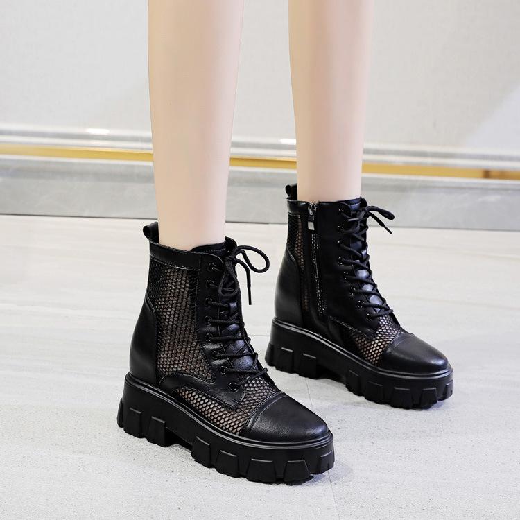 Trendy women's shoes new lace-up flat-bottom lace-up inner height-increasing short boots women