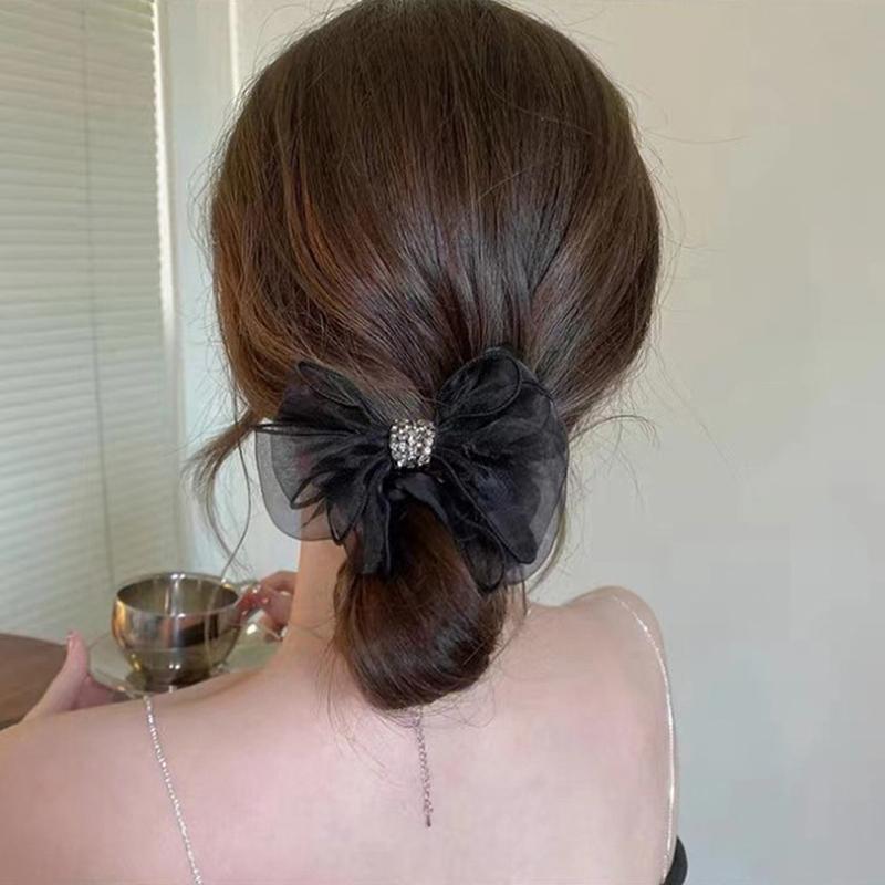 Mesh Bow Hair Ring Net Red 2022 New All-Match Simple Ins Temperament Ball Head Czech Drill Head Rope