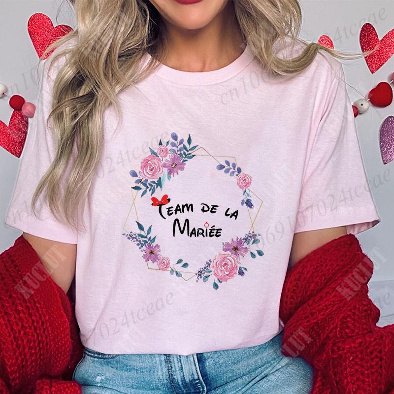 JGA Zukünftige Braut T-Shirt Braut Hochzeit Team Braut Brautjungfer Oberteile Frauen Junggesellinnenabschied Shirt Blumenkranz Grafik T-Shirts