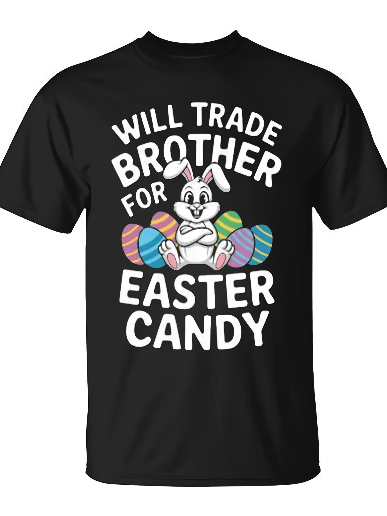 Men s Funny Brother-Free Candy Swap T-Shirt - Will Trade Brother for Easter Bunny Saying - Lightweight Breathable Black Tee Suitable for Easter Partie S разноцветный