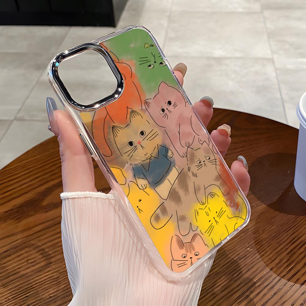 Applicable To iPhone17ProMax Oil Painting Cute Kitten Soft Case Mobile Phone Case Apple 16Pro Large Hole Anti-drop