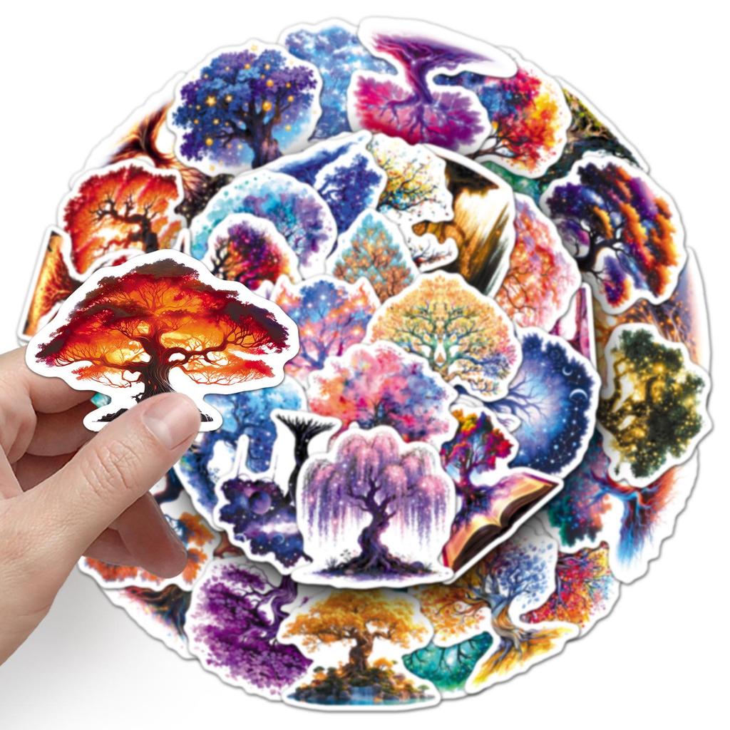 50PCS Dreamy Tree of Life Luminous Stickers for Phone Cases & Journals