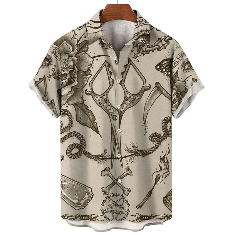 3D Retro Digital Printed Men's Lapel Short Sleeved Shirt