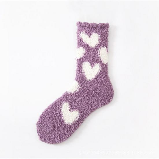 Warm Coral Fleece Women's Socks - Autumn & Winter Love Heart Non-Shedding Floor Socks for Home & Postpartum Comfort.