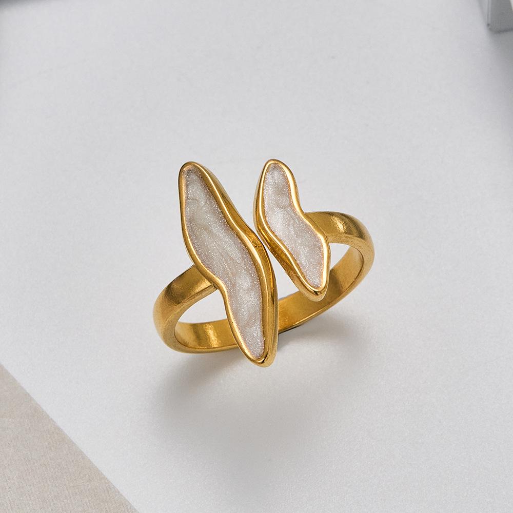 Double Layer Wave Women's Korean Style Stainless Steel Open Ring - Fashionable, Simple, and Cool Index Finger Design.