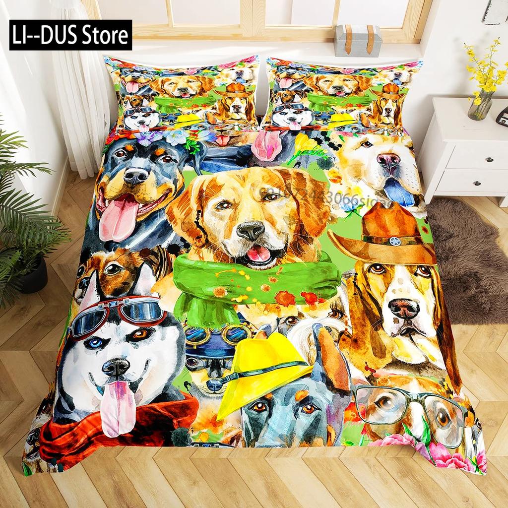 Brown Golden Retriever Duvet Cover Twin Animal Pattern Bedding Set 3 Piece Comfort Comforter Cover And 2 Pillowcases Full Size