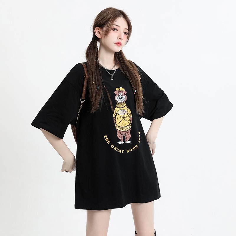 

Футболка из чистого хлопка для пар для женщин и мужчин в одном стиле, новая летняя свободная и тонкая рубашка с круглым вырезом и короткими рукавами с креативным принтом XL чёрный