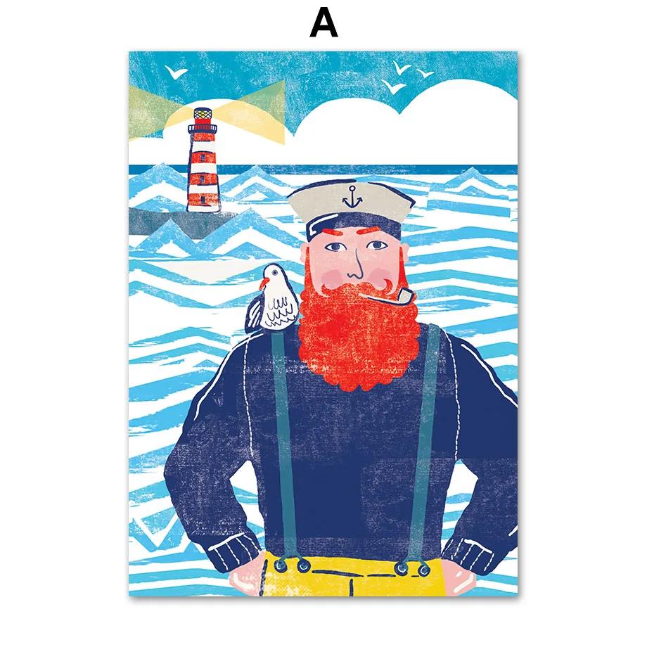 

Капитан Чайки Краб Русалка Серфер Морской Пляж Корабль Настенная Живопись Холст Картины Плакаты И Принты Декор Картины Для Гостиной 21cm×30cm NoFrame