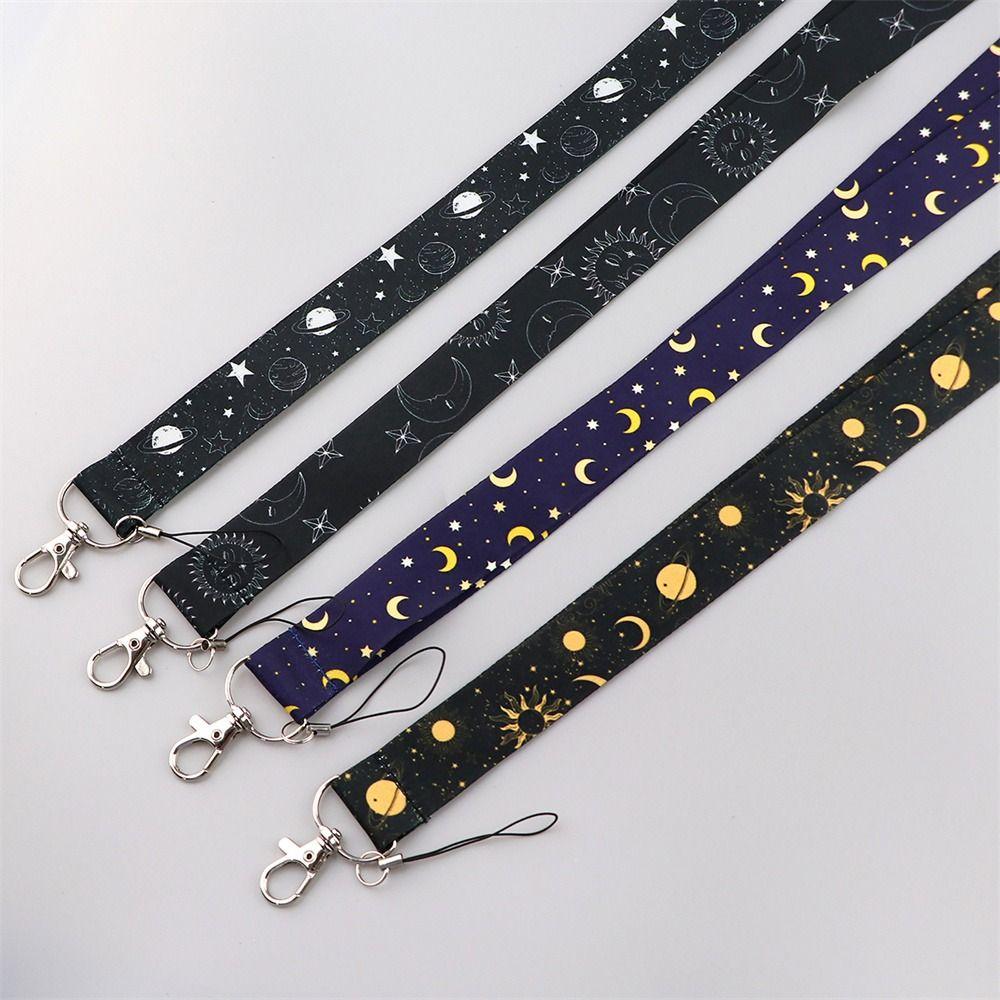 Porta-chaves Sol e Lua Estrelas Lanyard Cordão de Pescoço para Celular Corda para Pendurar Porta Cartão de Identificação Porta Crachá