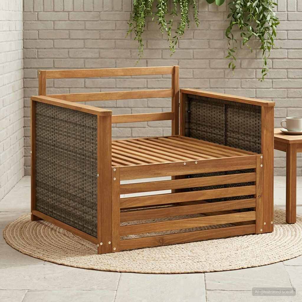 Outdoor Middle Sofa Solid Acacia Wood Natural Finish