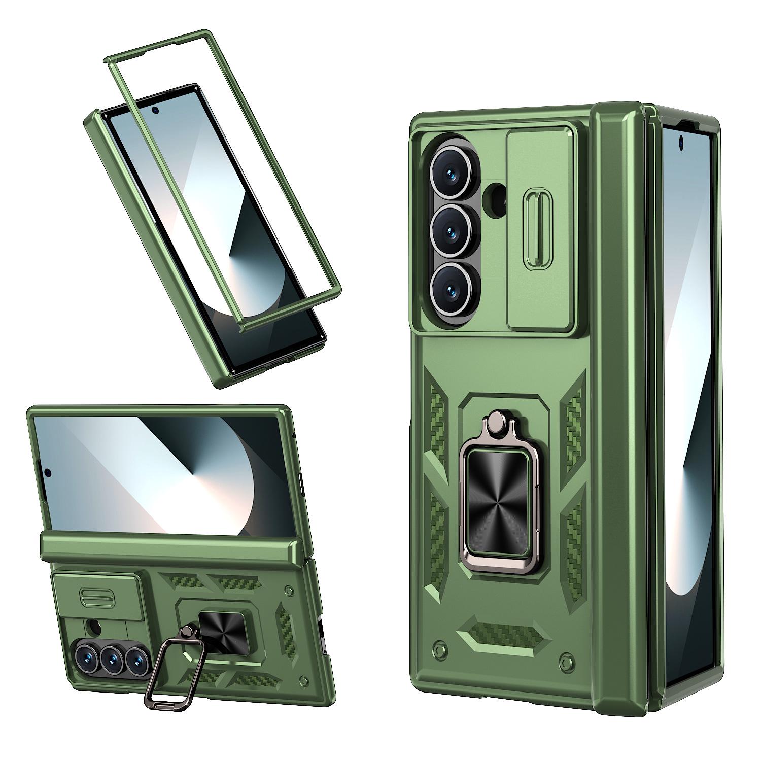 

New SAM Z Fold7 Sharp Armor Hinge Ring Stand Anti-drop Folding Phone Case Flip 7 оливковий колір