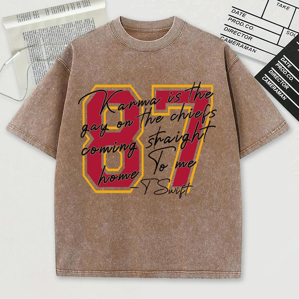 The Red Number 87 Pattern Washed Male Tee Shirt Loose Soft T-Shirt Comfortable Cotton Short Sleeve Unisex Crewneck Streetwear