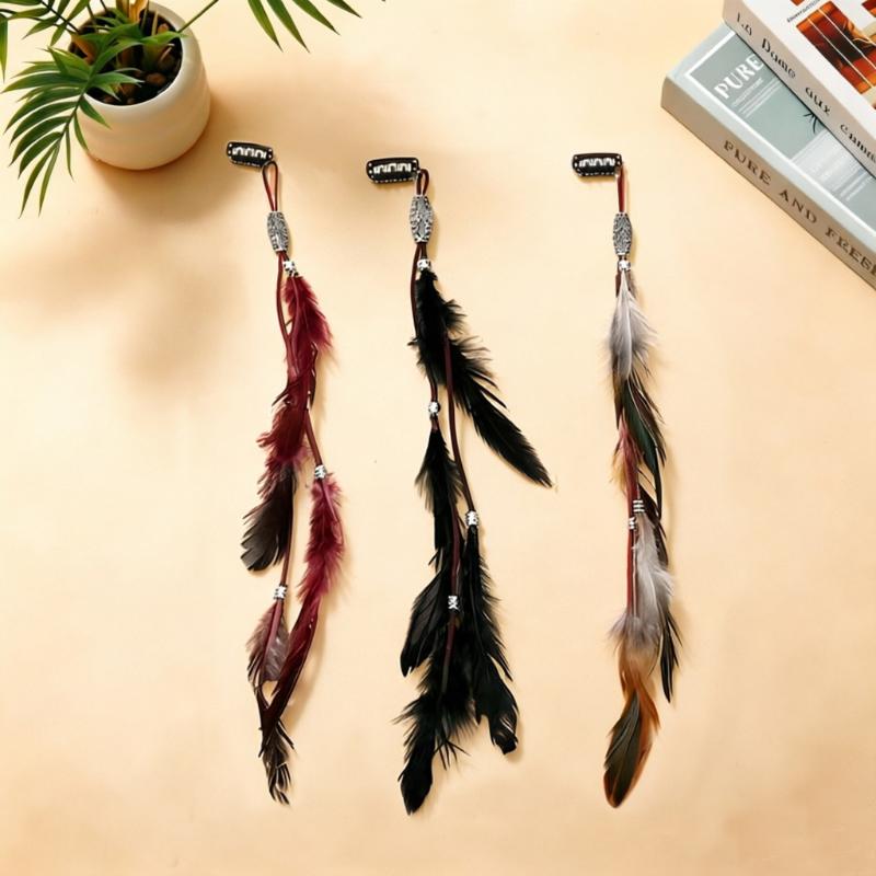 1/3Pcs Hair Accessories Vintage Bohemian Tassel Hair Clips With Faux Feather Design For Parties Balls And Beach-Style Outfits