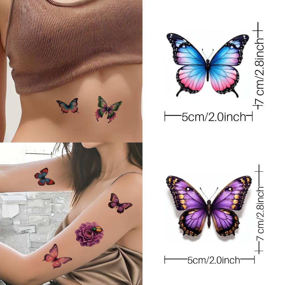 28PCS Butterfly Temporary Tattoos Long Lasting Body Stickers 3D Floral Adult Men Women Stickers Cosplay Party Stickers Props