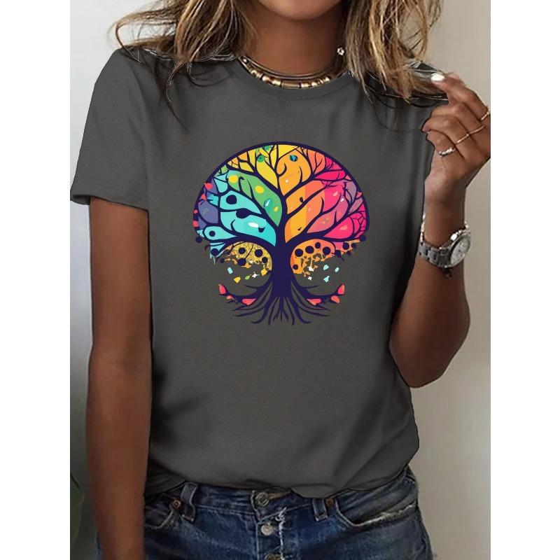 

Women s Tree of Life Graphic T-Shirt, 100%, Comfort Fit, Vibrant Colorful Design, Casual Round Neck Tee for Casual Attire, 4XL темно-сірий