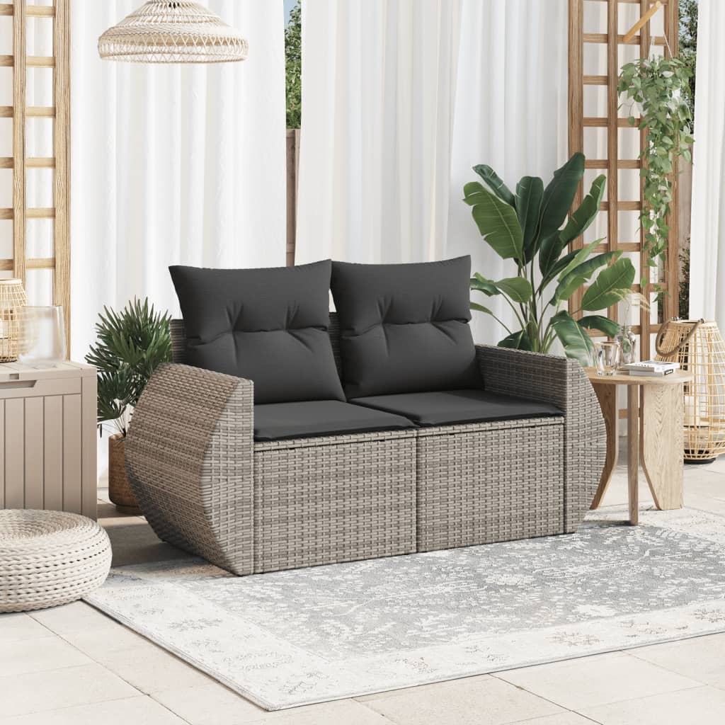 Vidaxl Gartensofa mit Kissen, 2-Sitzer, Grau, Polyrattan