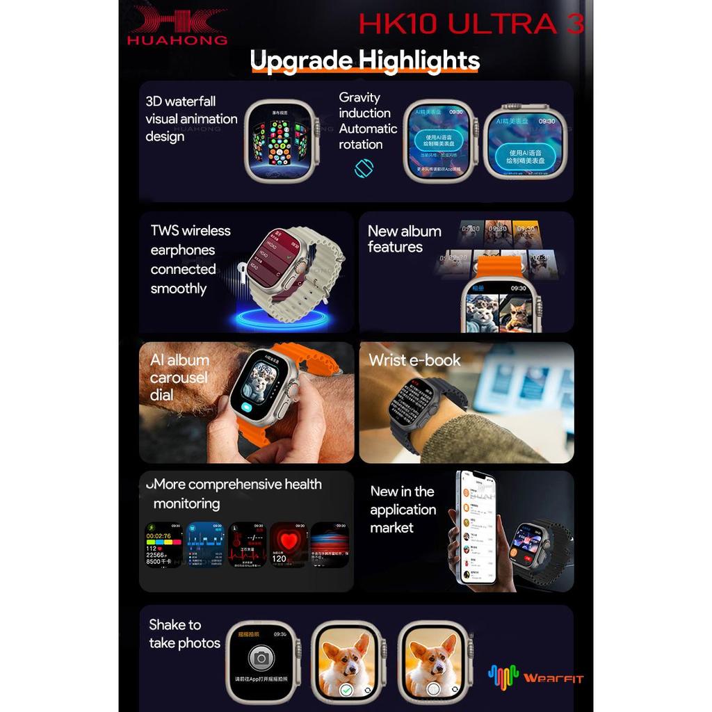 HK10 ULTRA 3 AMOLED Smart Watch Men Women ChatGPT NFC Compass Photo Album Heart Rate Bluetooth Call Sport Smartwatch Upgraded