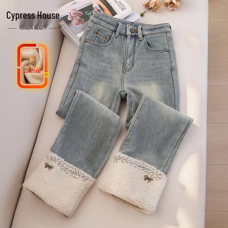 

Women s Winter Embellished High-Waist Straight Jeans L
