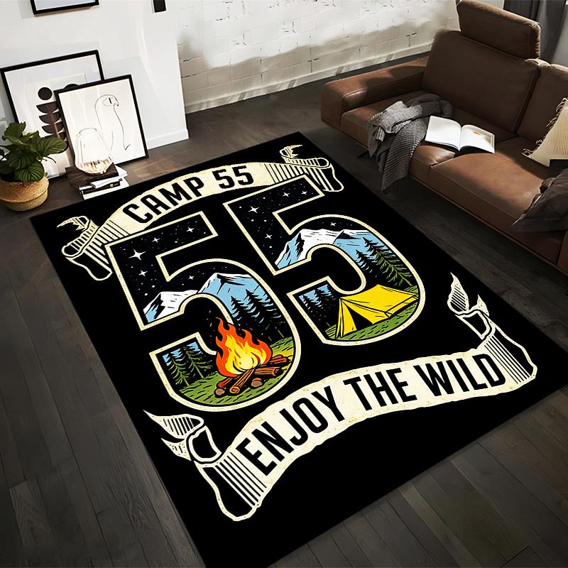 

Camp 55 Adventure Rug with Tent, Mountains, and Campfire Design Suitable for use as an anti-slip for living room bedroom sofas 40x60cm( 15x23in )