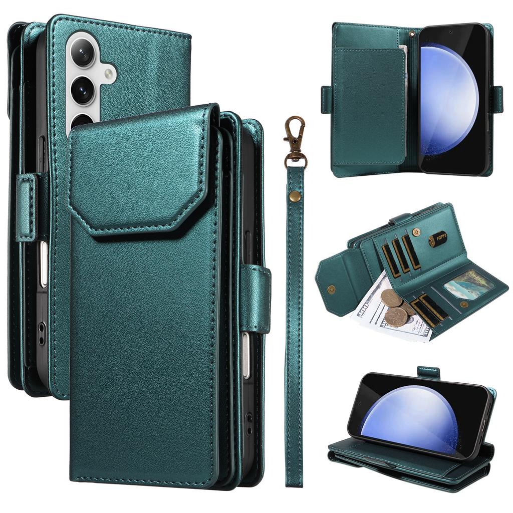 For Samsung Galaxy S24 FE Case with Multi-Card Holder and Strap PU Leather Phone Cover Stand