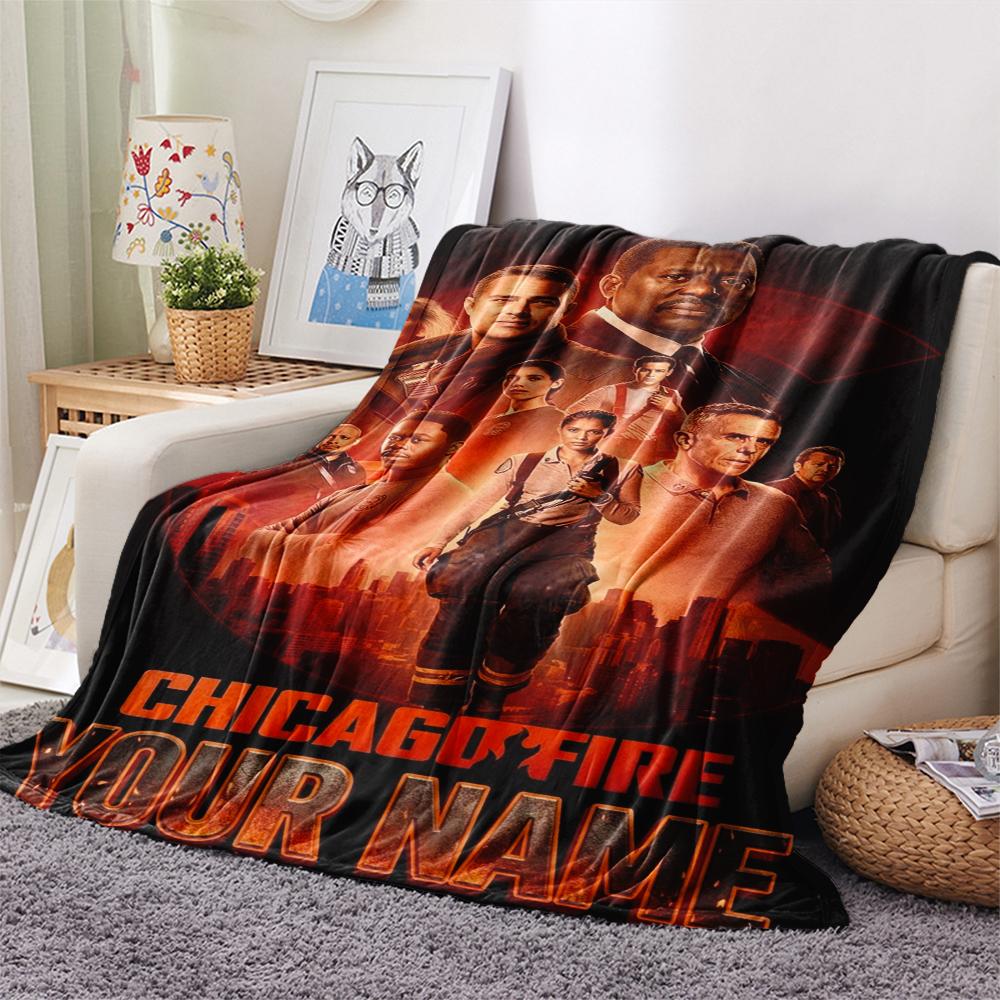 1PC Custom Name Chicago Fire Patterned Flannel Blanket Suitable For All Seasons for Home Decor Warmth and Comfort Gifts Holiday Present