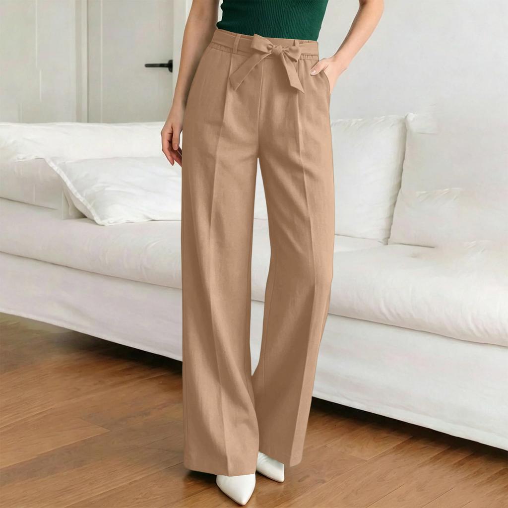 Women's Straight Leg Casual Pants with Slant Pockets and Waist
