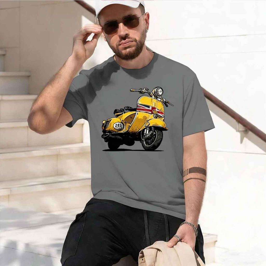 Unisexs Classic British Scooter Graphic Tshirt Yellow Casual Summer Tee With Vintage Motorcycle Crew Neck Short Sleeve Casual 202