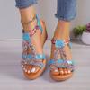2024 Hot Selling Women's Shoes Summer Wedge Bohemian Rhinestone Casual Thick Soled Sandals Women's Open Toe Outdoor Beach Shoes