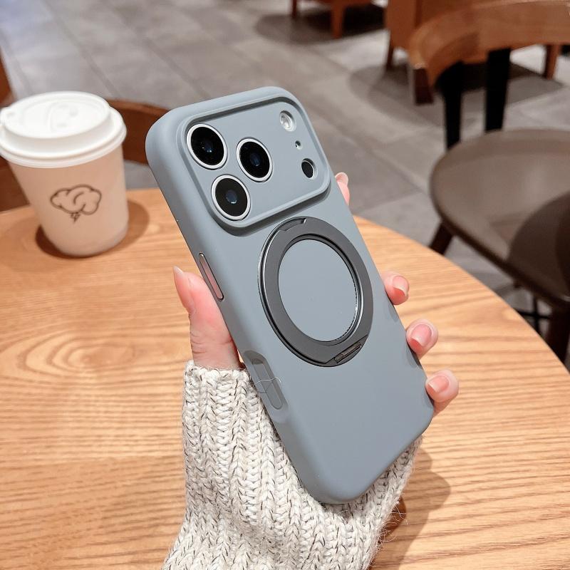 Liquid Silicone Jelly Case For Iphone 17 16 15 14 Pro Max Magnetic Baby Skin Touch Anti-Fingerprint 360° Rotation Stand Cover