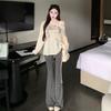 Korean Fashion Printed Strap Off-shoulder Long-sleeved Sunscreen T-shirt for Women's Summer Thin Breathable Loose and Thin Top