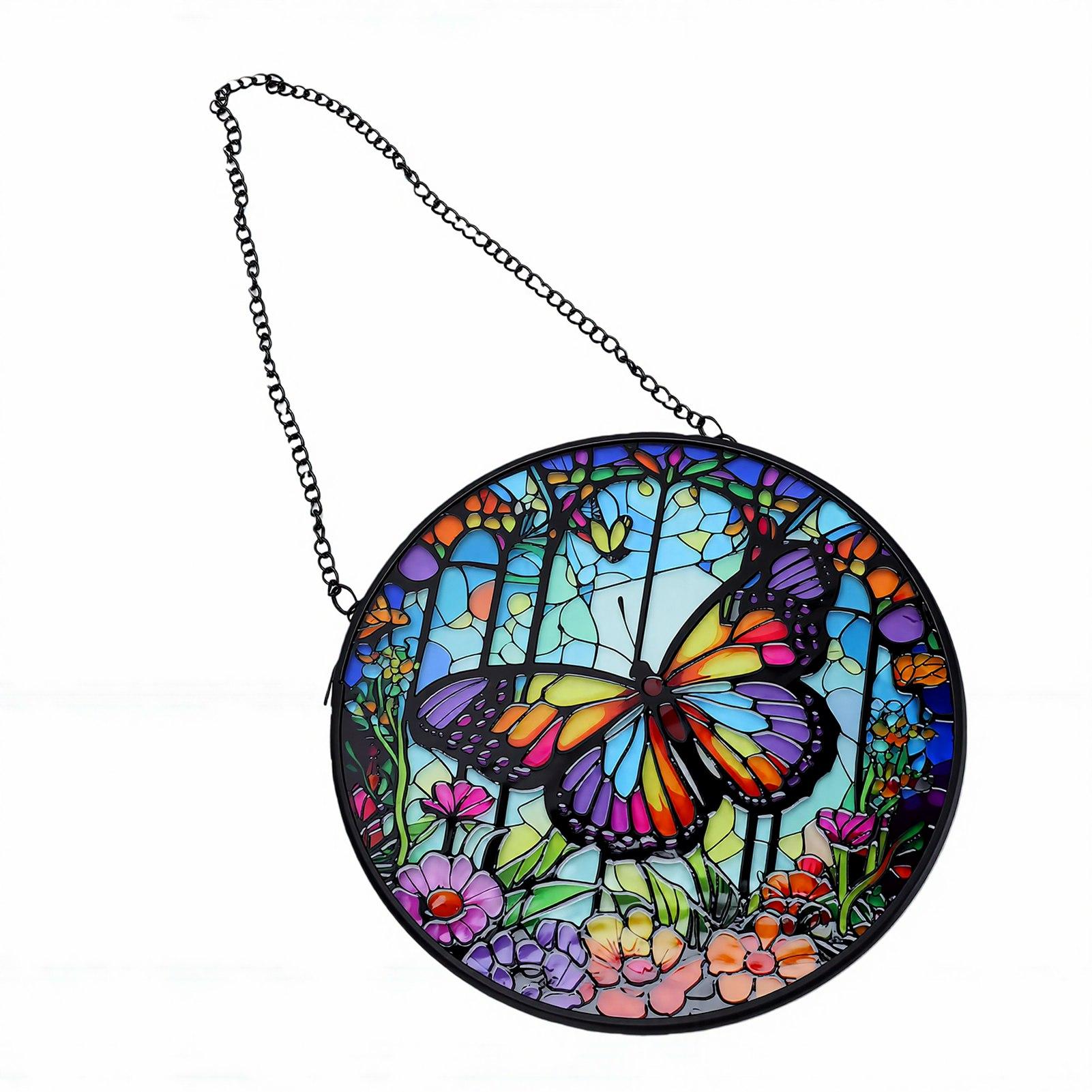 Stained Glass Light Catcher Butterfly Light Catching Glass Hanging Decor for Home Balcony Garden 15x15cm 15x15cm / 5.9x5.9in