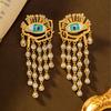 Vintage Crystal Tassel Devil's Eye Earrings Light Luxury Retro High Grade Heavy Duty Earnail Women