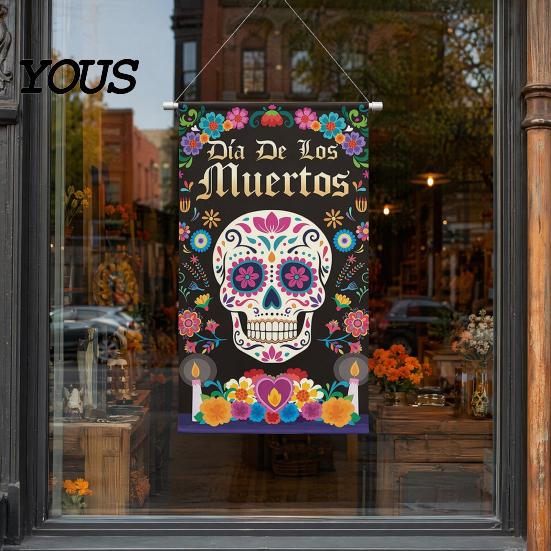 Wall Backdrop Day of The Dead Fabric Art, Mexican Fiesta Theme Colorful Sugar Exotic Themed Skull Hanging Tapestry Decoration for Photo Booth,