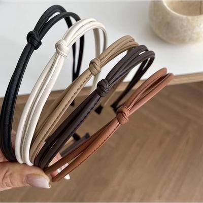 Vintage Knot-Tied HeadBand Ultra-Fine Faux Leather Hair Band Women Girl Finishing Hair Hair Hoop Fashion Hair Accessories