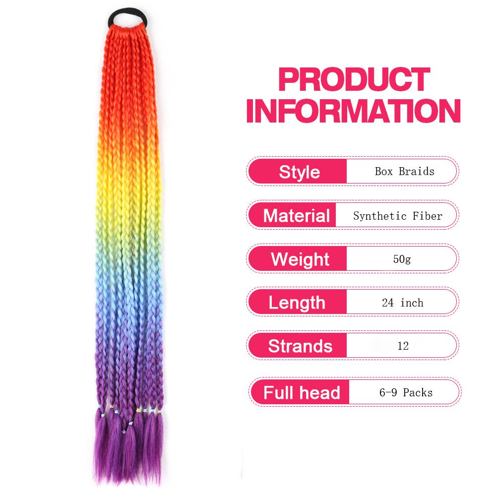 Ponytail With Hair Rubber Bands Long Box Crochet Synthetic Hair Piece Ombre Braiding Hair Extensions Braid