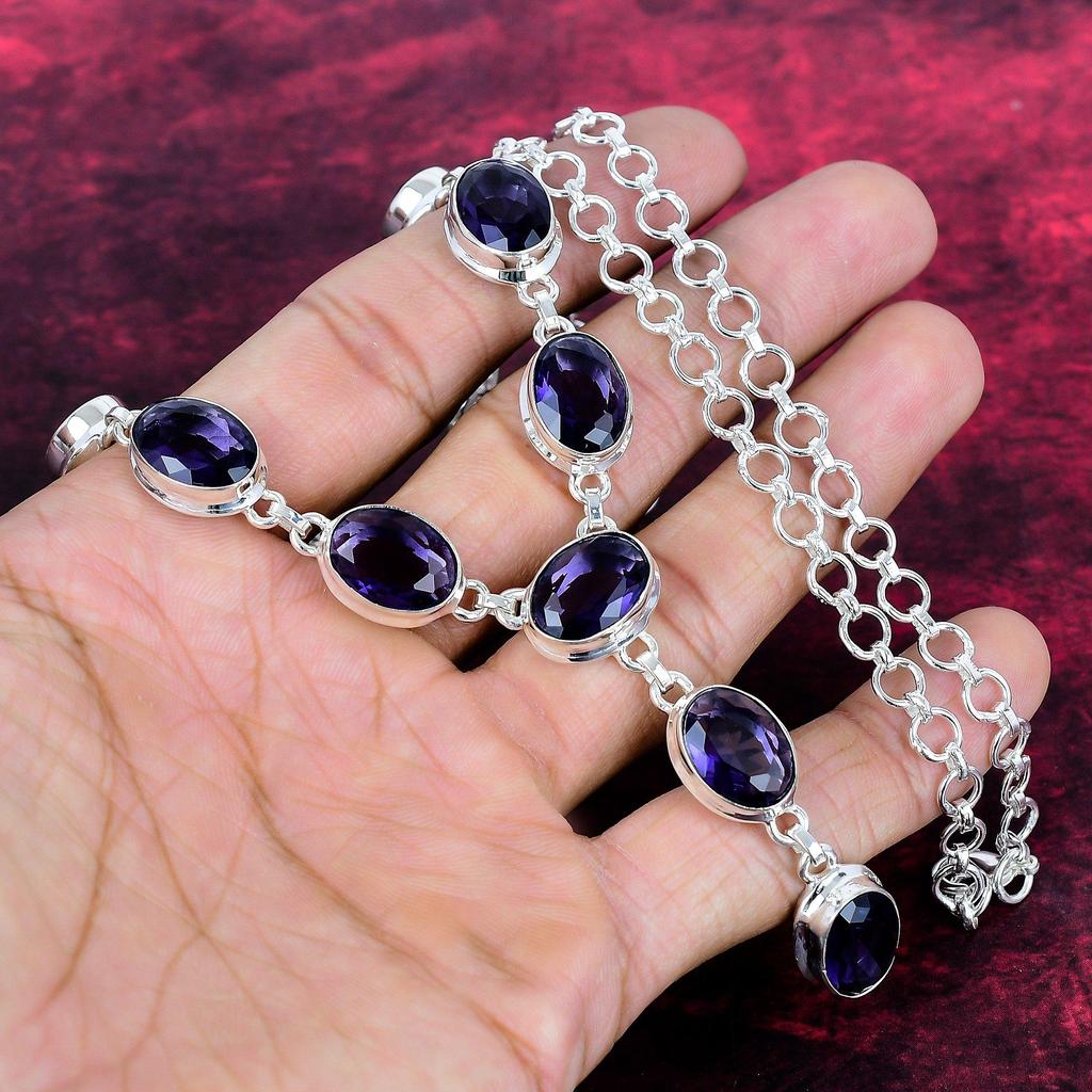 Amethyst Necklace, Handmade Gemstone 925 Solid Sterling Silver Necklace Antique Jewelry, Adjustable Chain Necklace, Engagement Gift