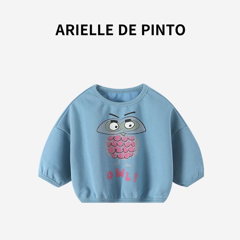 French Arielle De Pinto Kidsren s Cartoon Printed Sweatshirt Autumn Style Korean Style Long-Sleeved Clothes for Boys and Girls Blue 120